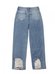 Damage denim pants Short Length damage jeans