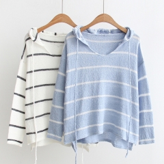 pinstriped long knitting tops pullover shirt long shirt blouse