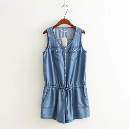 denim over all-in rompers classic half length pants with riboon