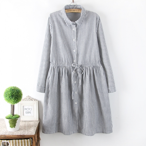 Button long sleeve A line dress work one-piece for woman