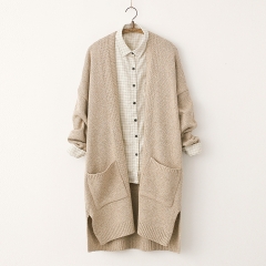 Ladies long sleeve long cardigan no button pure knitting outer