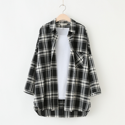long sleeve checked shirt ladies thin checked outer