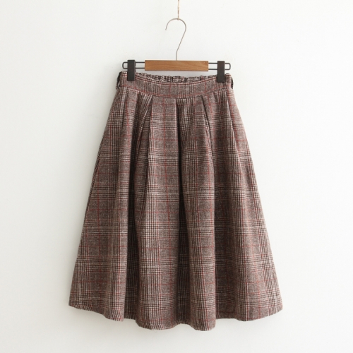 Knee length skirt rubber waist skirt classic skirt ladies check plaid skirt
